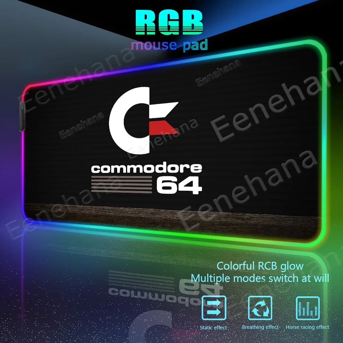 Eenehana Large RGB Commodore 64 Mouse Pad Backlight PC Gaming Accessories LED Keyboard Computer Mouse Pads Gamer Office Non-slip Desk Mat