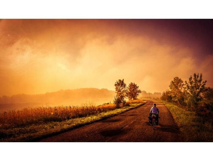 Fototapete PAPERMOON Motorrad in Landschaft , bunt, B:3m L:2,23m, Vlies, Tapeten, Fototapete