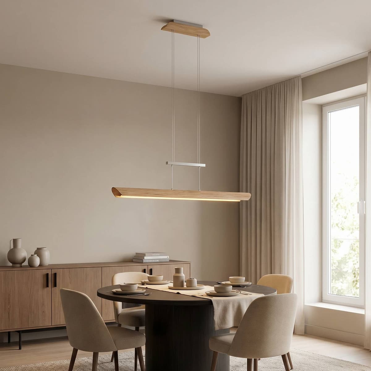 Elobra Hængelampe Colombia, dæmpbar, Lyst træ, Stue/spisestue, Træ, Moderne