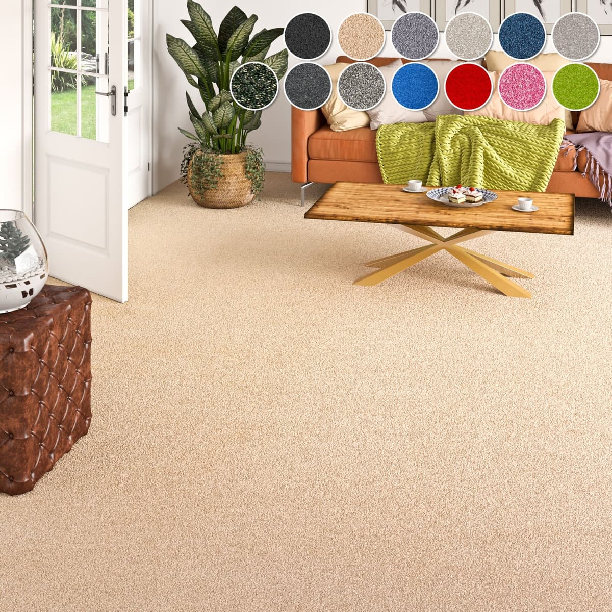 Teppichboden GOODPRODUCT "Zephyra, Schlinge, Gesamthöhe 8 mm, Made in Netherlands", beige, B:400cm L:350cm, Kunstfaser, Teppiche, Teppichboden, Uni Farben, Breite 400 cm, strapazierfähig, Wohnzimmer, Schlafzimmer beige B : 400cm 1 Stk., L: 350cm