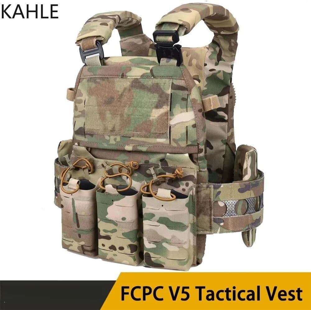NONE Ferro Style FCPC V5 Plate Carrier Multicam Tropic Hunting Vest with MOLLE Airsoft Triple Magazine Pouch Body Armor Vest Airsoft