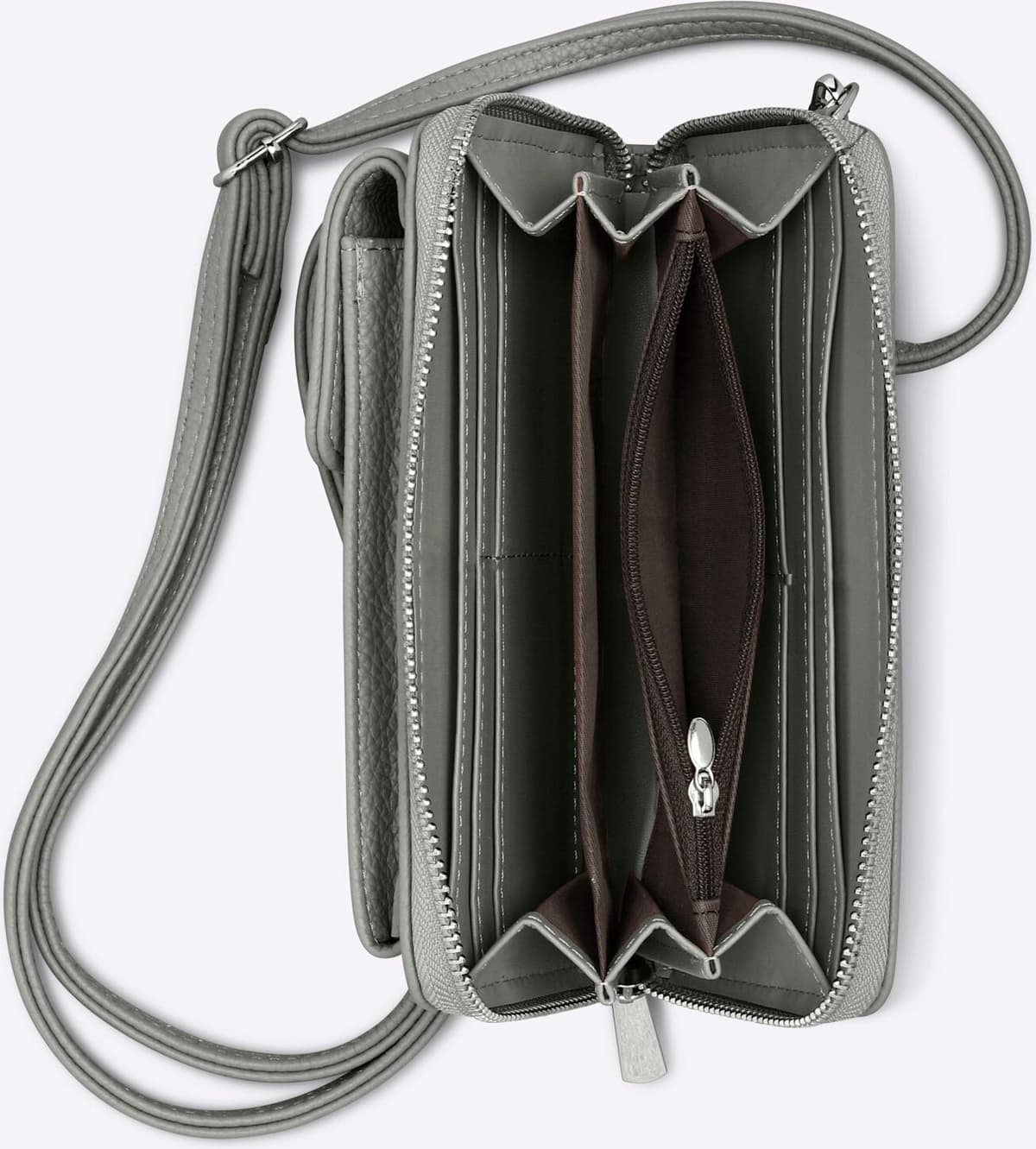 Handytasche HEINE, Damen, Gr. B/H/T: 10,5cm x 18,5cm x 3cm, grau (hellgrau), Polyurethan, unifarben, Taschen Handytasche hellgrau B/H/T: 10,5cm x 18,5cm x 3cm