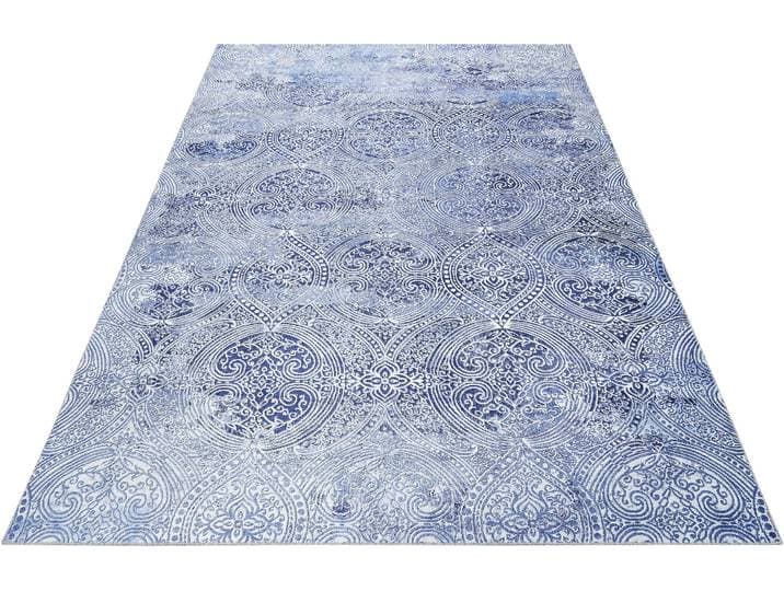 Teppich WECON HOME Grace , blau (blau, silberfarben), B:190cm H:6mm L:290cm, Polyester, Teppiche, Teppich, Vintage Look, Used Look, moderner Kurzflor, Wohnzimmer
