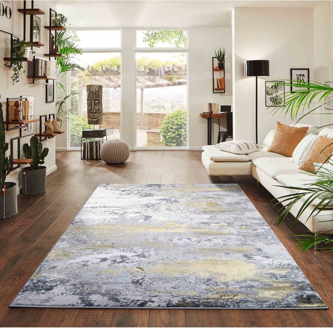 Borough Wharf Hesperange Abstract Power Loom Gold Area Rug Gold Rectangle 160 x 230cm