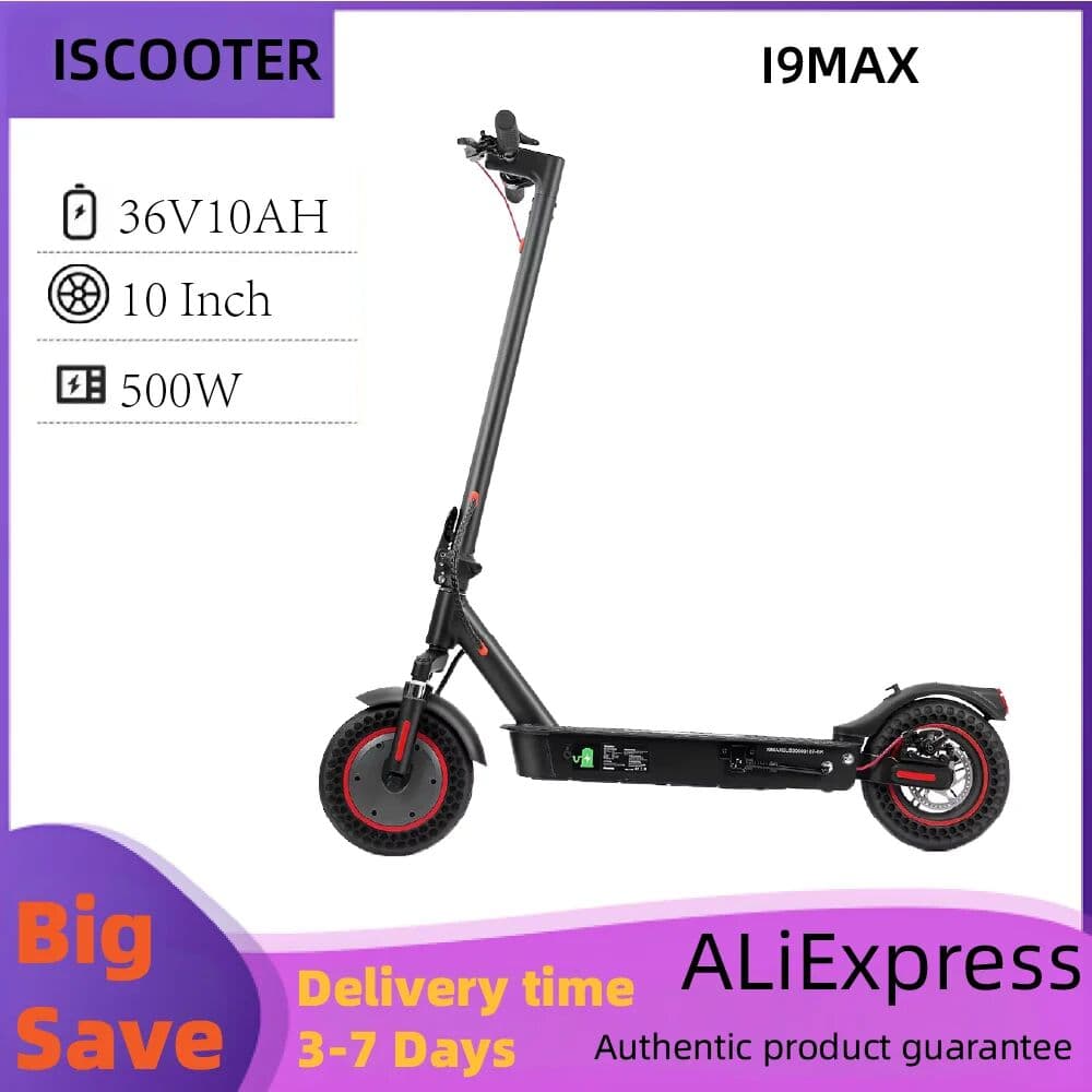 ISCOOTER I9MAX Adult Foldable E-scooter 10 Inch TIRE ROAD Electric Scooter 36V10AH BATTERY 500W Motor  Escooter