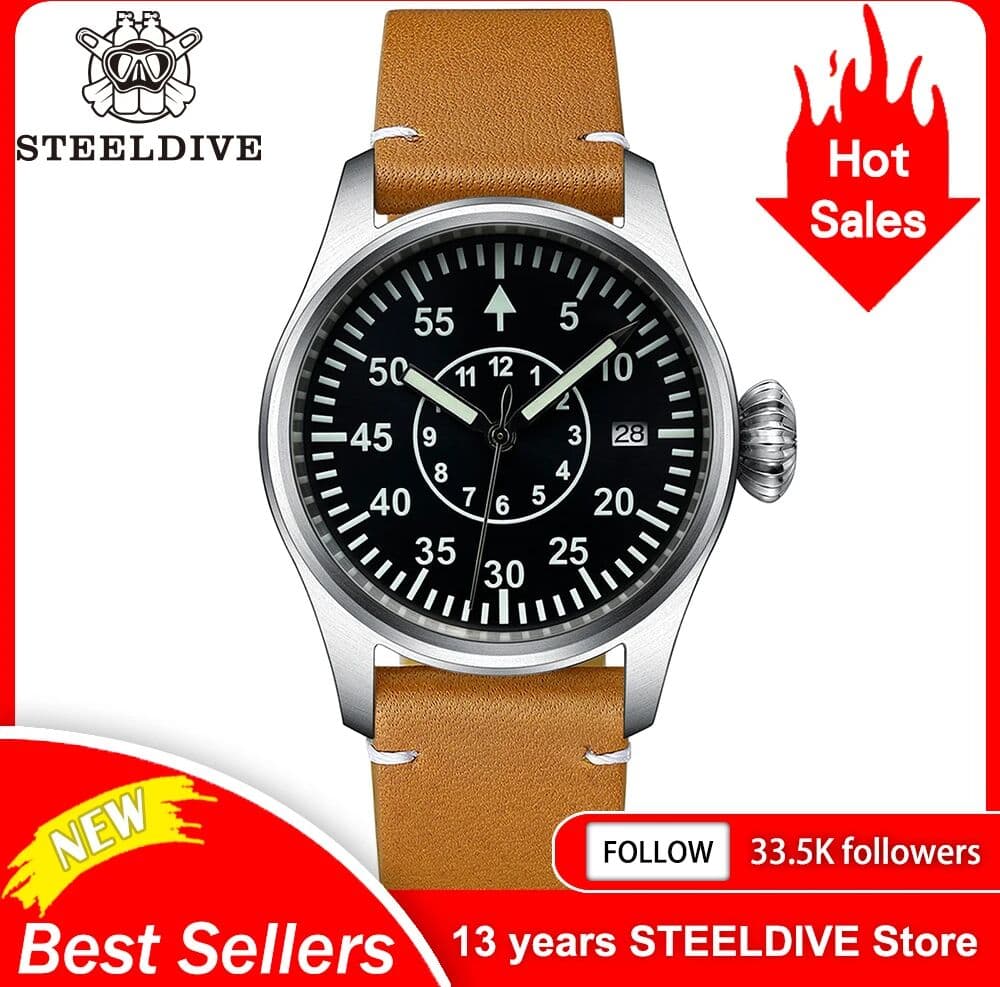 SD1928T STEELDIVE Brand 39MM Stainless Steel Case Black Dial C3 Green Luminous 10MM Onion Crown NH35 200M Waterproof Dive Watch