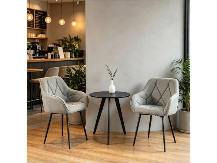 WOVREO Lot de 2 chaises de salle à manger grises en similicuir vintage avec accoudoirs