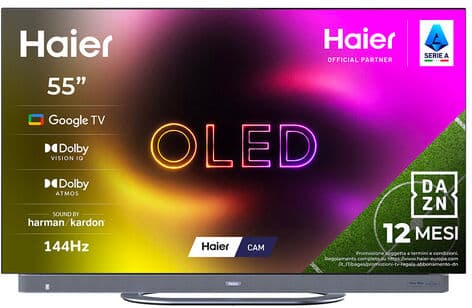 HAIER TV OLED 55'' H55C95EUX, 4K UHD, Google TV, Dolby Vision IQ, Dolby Atmos, Gaming 144Hz, Soundbar by Harman Kardon