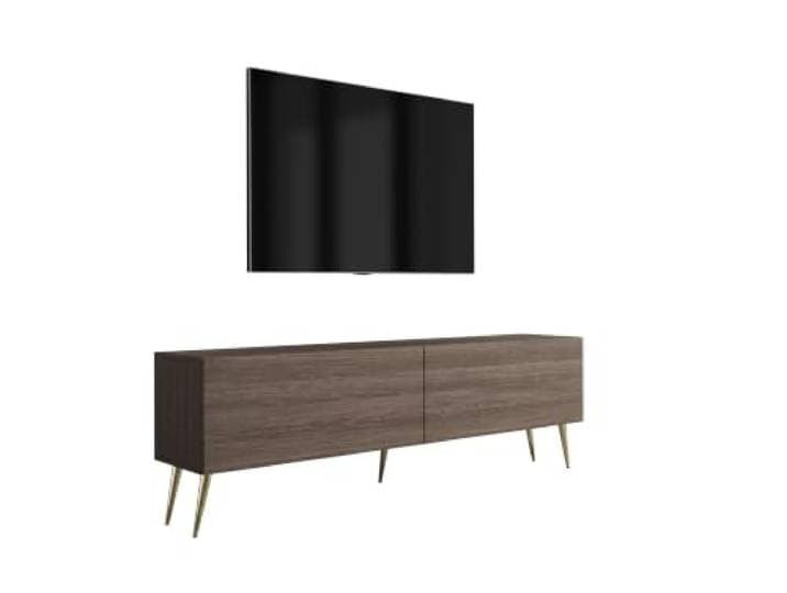3xE Living TV-Lowboard mit Beinen 170 cm, 2 Türen, Eiche Dunin, goldene schräge Beine, 170 x 32 x 52 cm