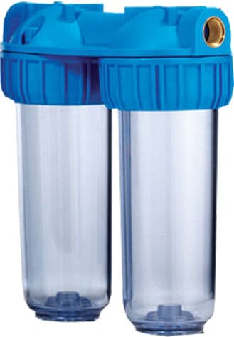 Contenitore Doppio Per 2 Filtri Acqua 10" In/out 3/4" Ottone Col. Trasparente