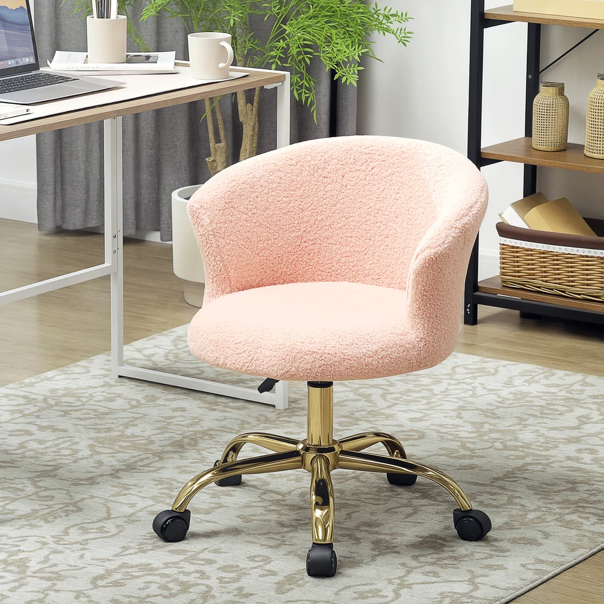 Vinsetto Poltrona da ufficio Ergonomica, Regolabile in altezza e con seduta girevole, Base in acciaio, 58x56x76cm, Rosa   Aosom Italy