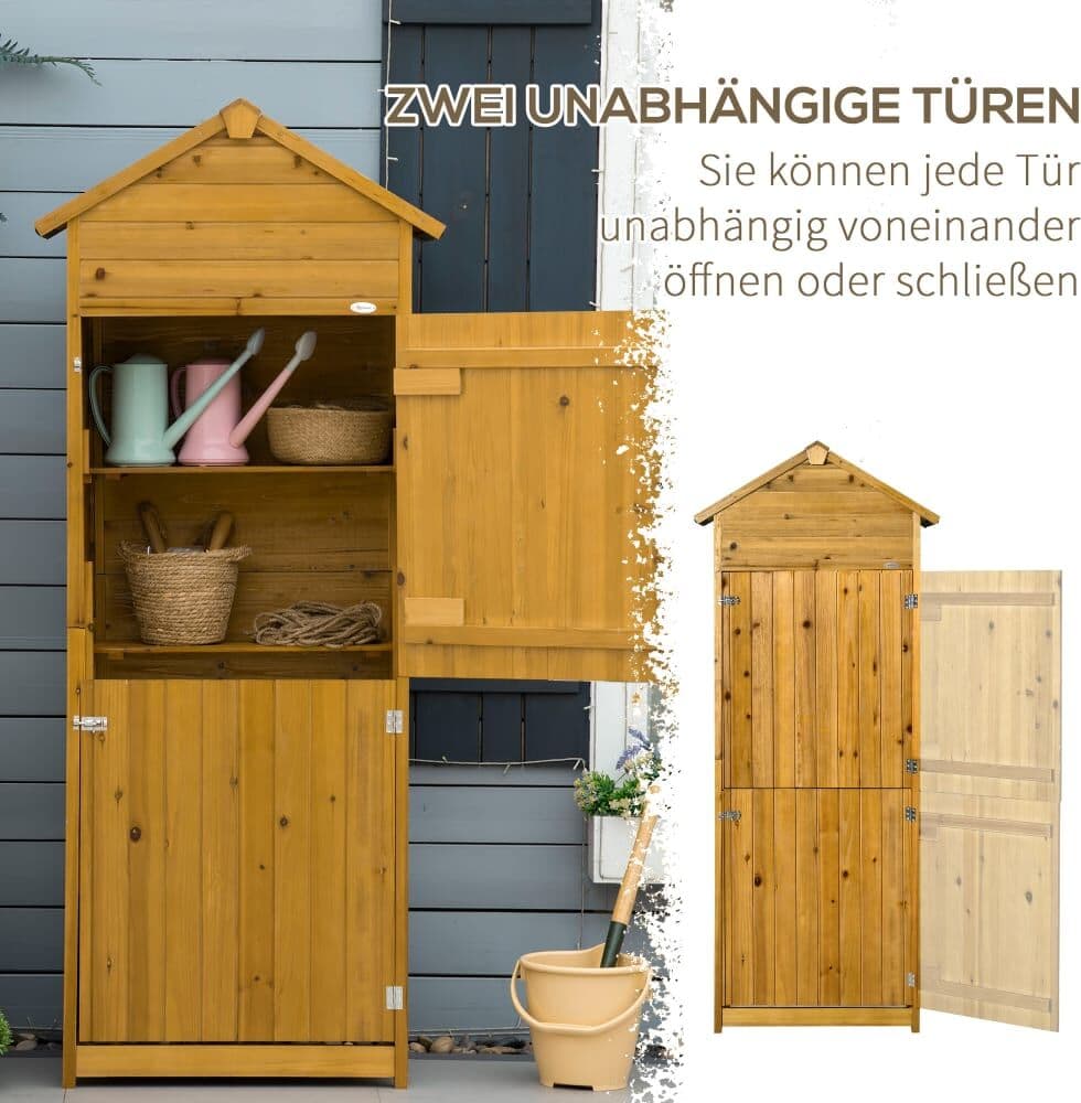 ComfortXL Caseta de jardín de madera con 2 puertas y 2 estantes - madera natural