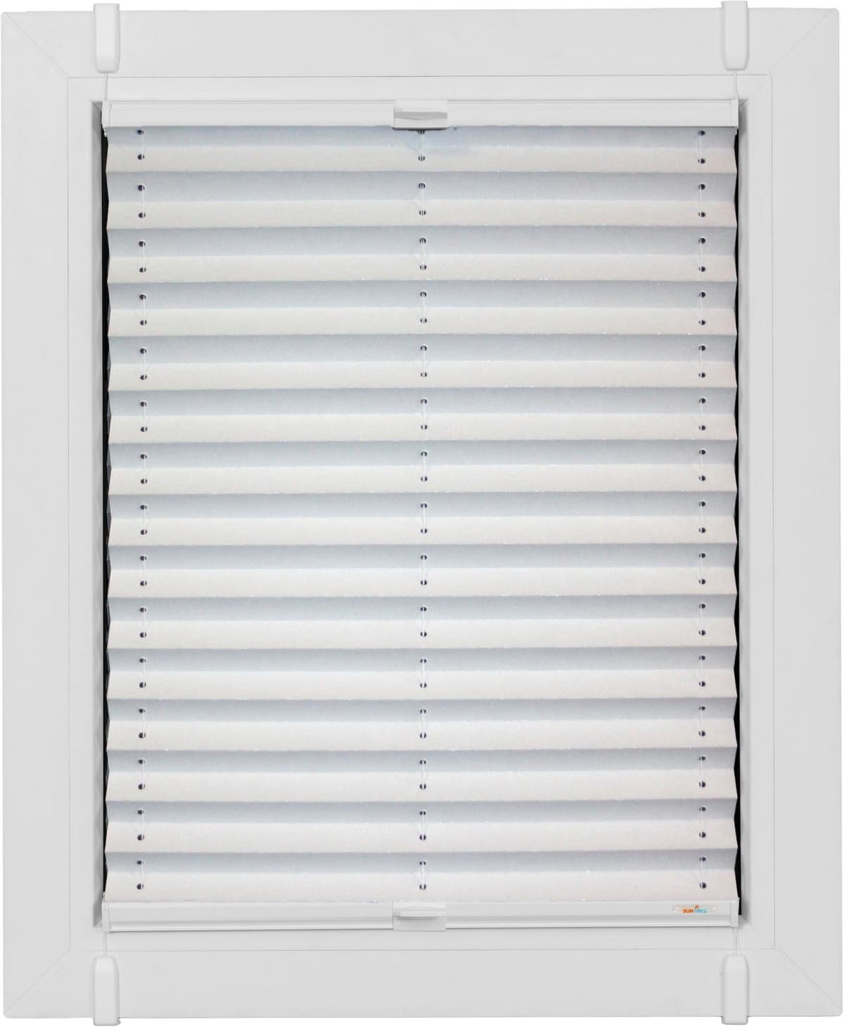 Plissee SUNLINES "Young Style Energy Saving, ohne Bohren, verdunkelnd, Klemmfix", weiss (weiß, weiß), B:70cm H:120cm, Obermaterial: 100% Polyester, Plissees, Plissee, nach Mass, mit Energiespareffekt, verspannt mit Simply-Fix Klemmträger weiß, weiß 120cm,