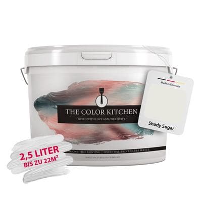 Wand- und Deckenfarbe A.S. CRÉATION "Seidenmatt Innenfarbe THE COLOR KITCHEN", weiß (tck1008 shady sugar), 2,5 l 2,5ml, Farben, für Wohnzimmer Schlafzimmer Flur Küche, versch. Cremetöne