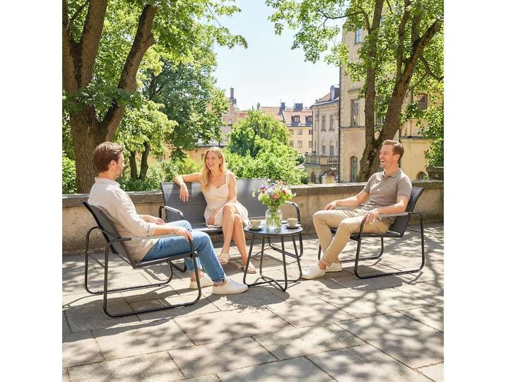 Outsunny Salon de Jardin 4 Places Corde Tressée Table Ronde