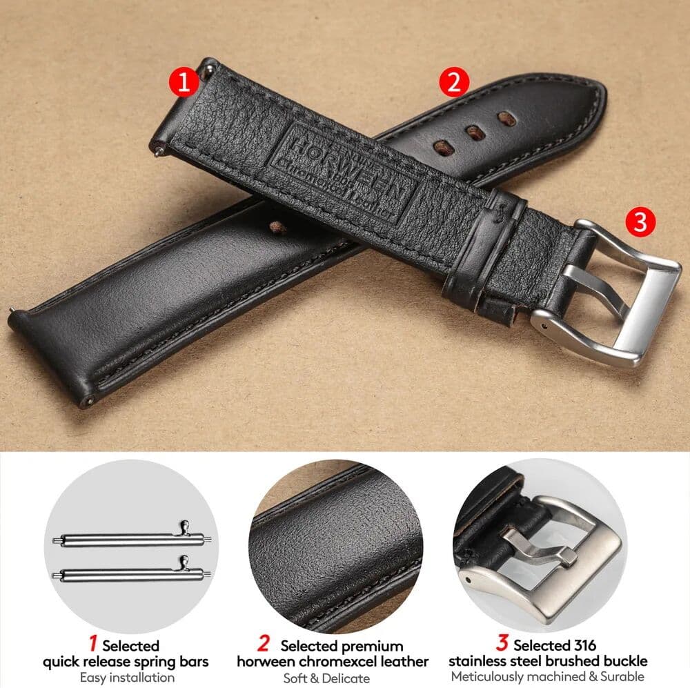 Hemsut Genuine Leather Watch Bands Quick Release Handmade HORWEEN Cowhide Leather Wrist Straps 18mm 19mm 20mm 21mm 22mm