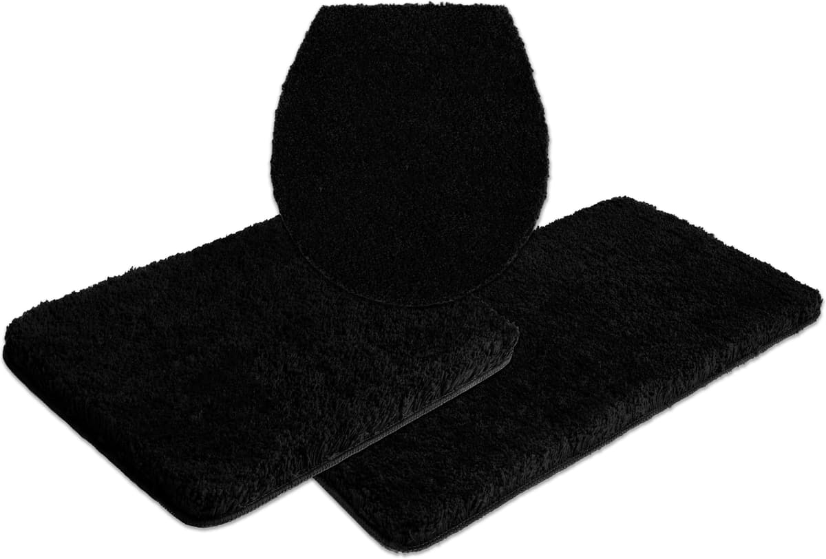 Badematte GOODPRODUCT "Sanremo, Standard & Premium, 30mm oder 35mm, sehr weich" Gr. 12, schwarz, 3-tlg. Hänge-WC Set, Polyester, Badematten, Badematte, Badteppich, unifarben, rechteckig, rund & als 3-tlg. Set erhältlich schwarz 3-tlg. Hänge-WC Set