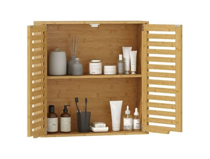 Armoire de salle de bain - Meuble de rangement de salle de bain - Dimensions 60 x 20 x 60 cm - Bambou et Bois - Montage mural