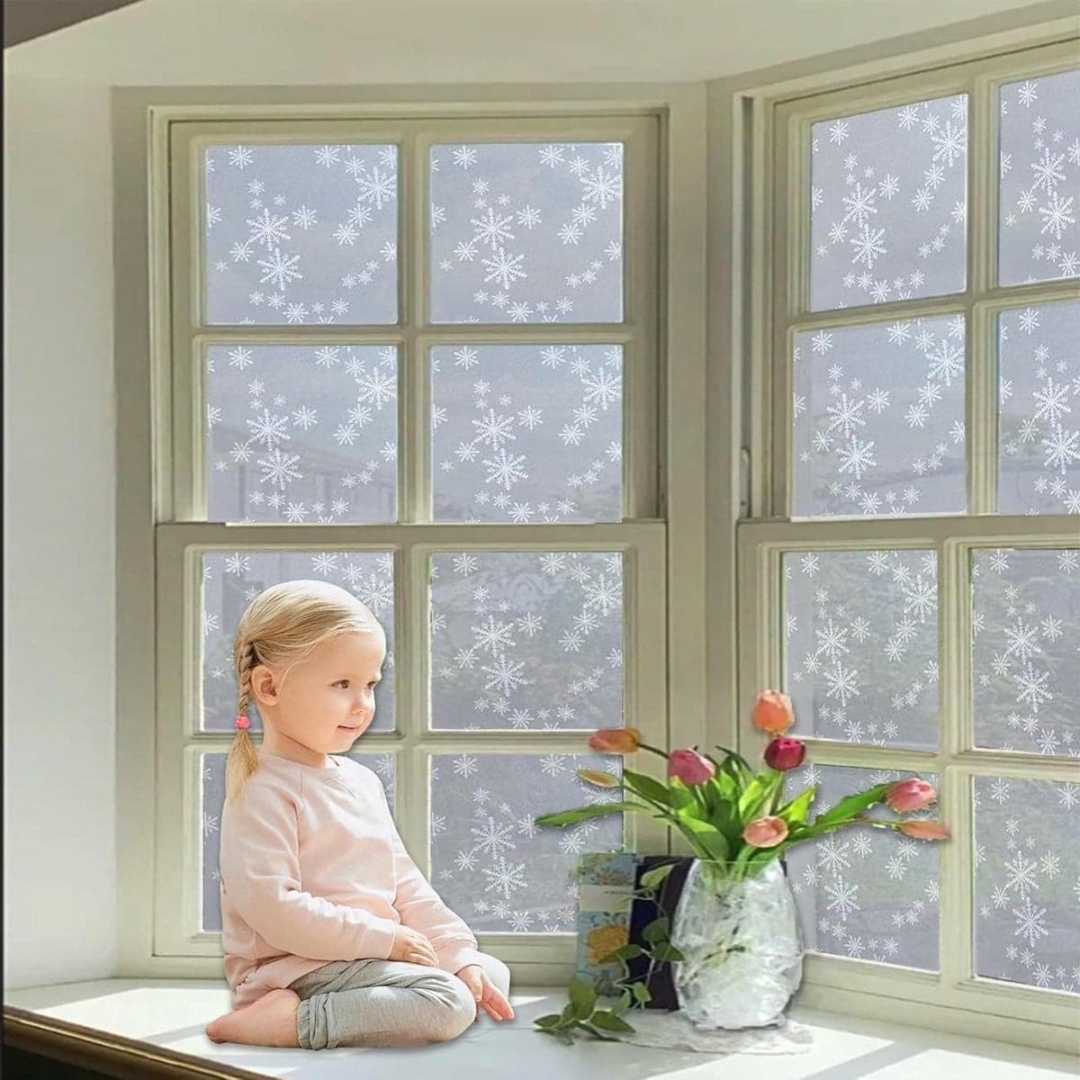 Zonwerende Raamfolie Sneeuwvlok - Privacyfolie voor Glas - Lijmvrij en Statisch - Breedte: 50 cm, Lengte: 270 cm