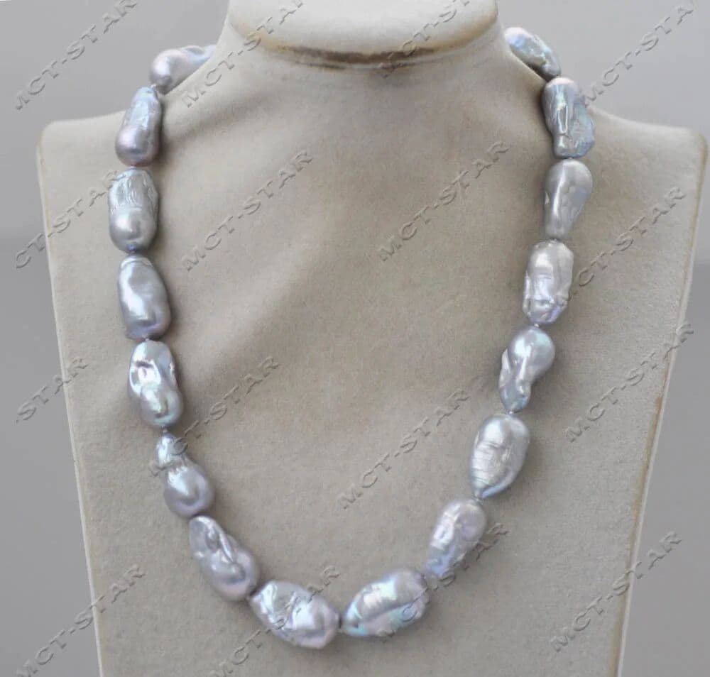 MCT·STAR MTC·STAR  Z13240 Set Gray Baroque Keshi Reborn Pearl Necklace Bracelet Earring Custom Jewelry