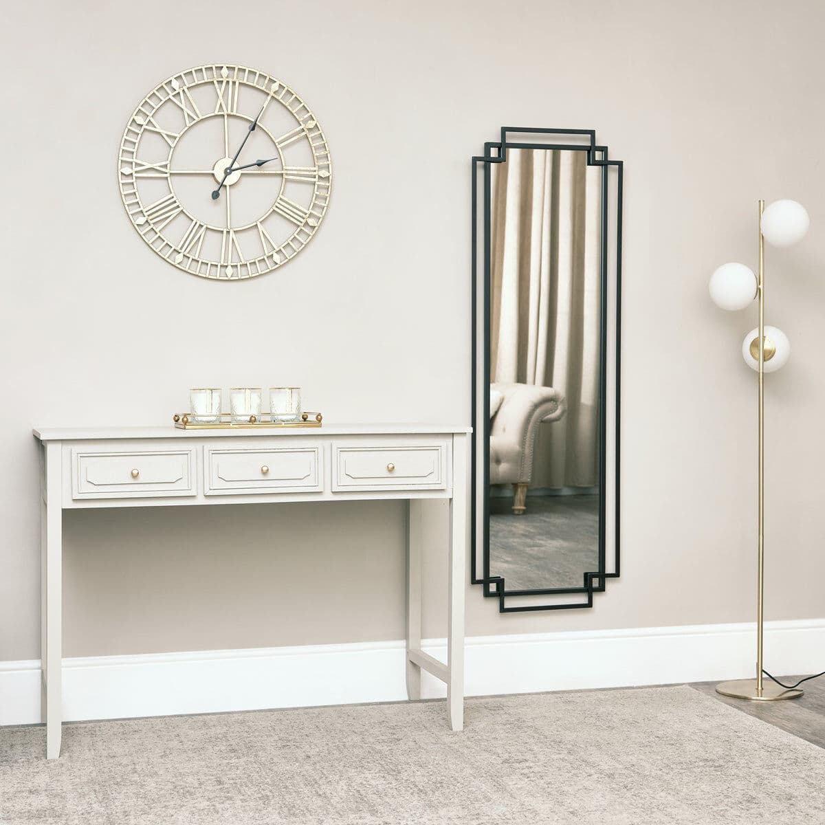 Black Art Deco Wall Mirror 142cm x 47cm Metal, Wood, Glass