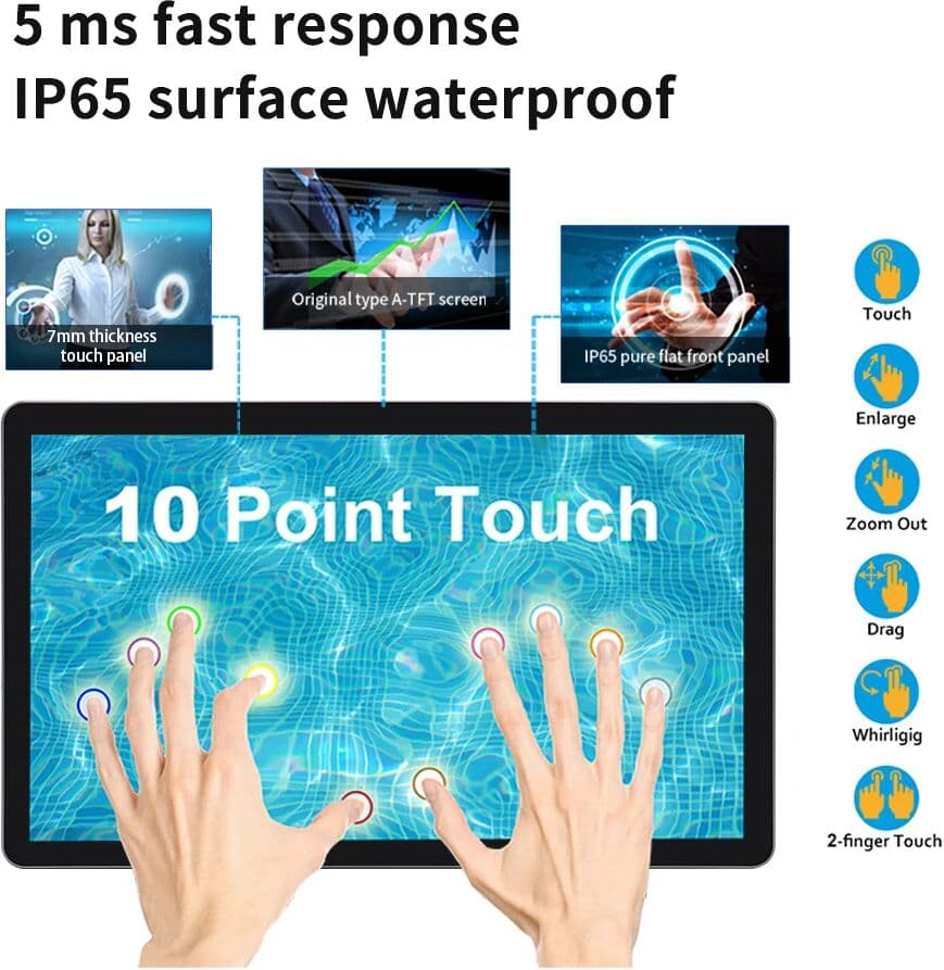 TouchWo 8 To 43 Inch Wall Mounted PCAP Multi Touch Screen Display Touchscreen Monitor Android 11/12/14 Tablet Industrial All In One Pc