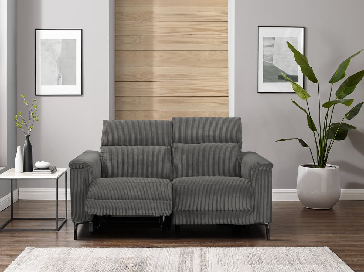 2-Sitzer GOODPRODUCT "LUND Cord, 160 cm, manuelle o. elektrische Relaxfunktion", grau (anthrazit), B:160cm H:97cm T:100cm, 100% Polyester, Sofas, 2-Sitzer, manuell od. elektrisch (m.USB-A), Federkern und Kopfteilverstellung anthrazit B/H/T: 160cm x 97cm x