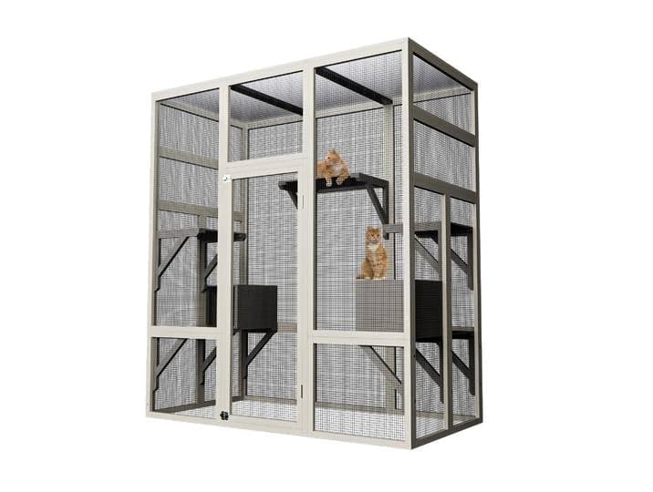 Coffret extérieur pour chat de 70 po avec fenêtre d'accès, grand cataire en bois avec plates-formes et boîte de repos, résistant aux intempéries