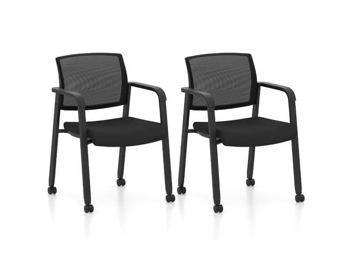 Set van 2 Conferentiestoelen met Wieltjes Zwart Stapelbare Bezoekersstoel Bureaustoel voor Kantoor en Vergaderruimtes