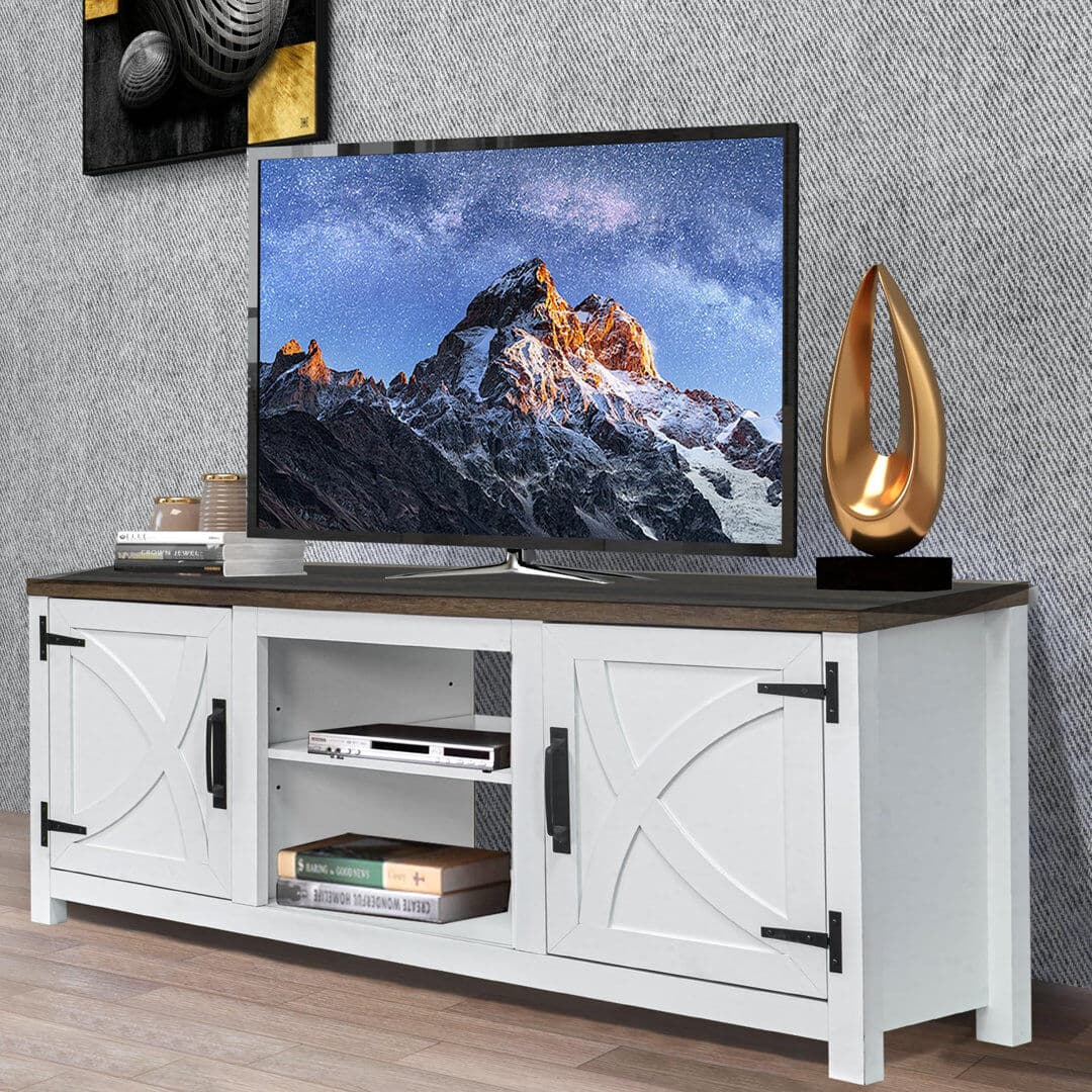 Brambly Cottage Rustic Fireplace TV Stand, Detachable, White/Grey/Brown, 147x40x62cm, MDF, Living Room White 65"