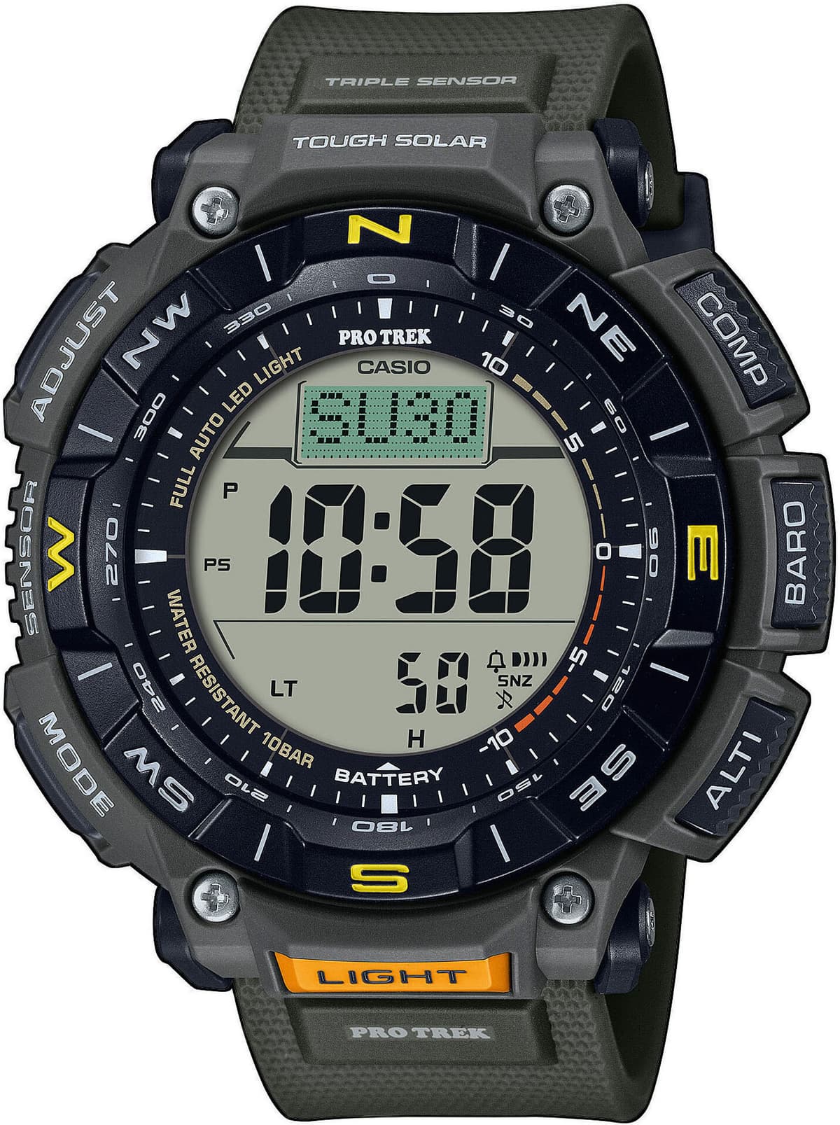 Chronograph CASIO PRO TREK, grün (dunkelgrün), Armbanduhren, Herren, Chronograph, Quarzuhr, Armbanduhr, Herrenuhr, Funk, Solar, Stoppfunktion, Weltzeit