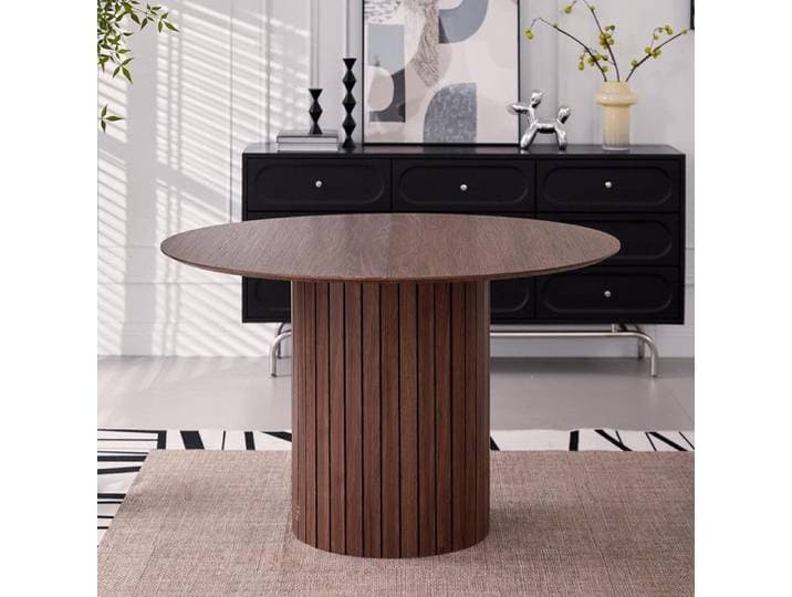 BenyLed Table de Salle à Manger pour 4-6 Personnes Table de Cuisine Ronde de 120 cm avec Socle en Bois et Plateau en MDF Marron