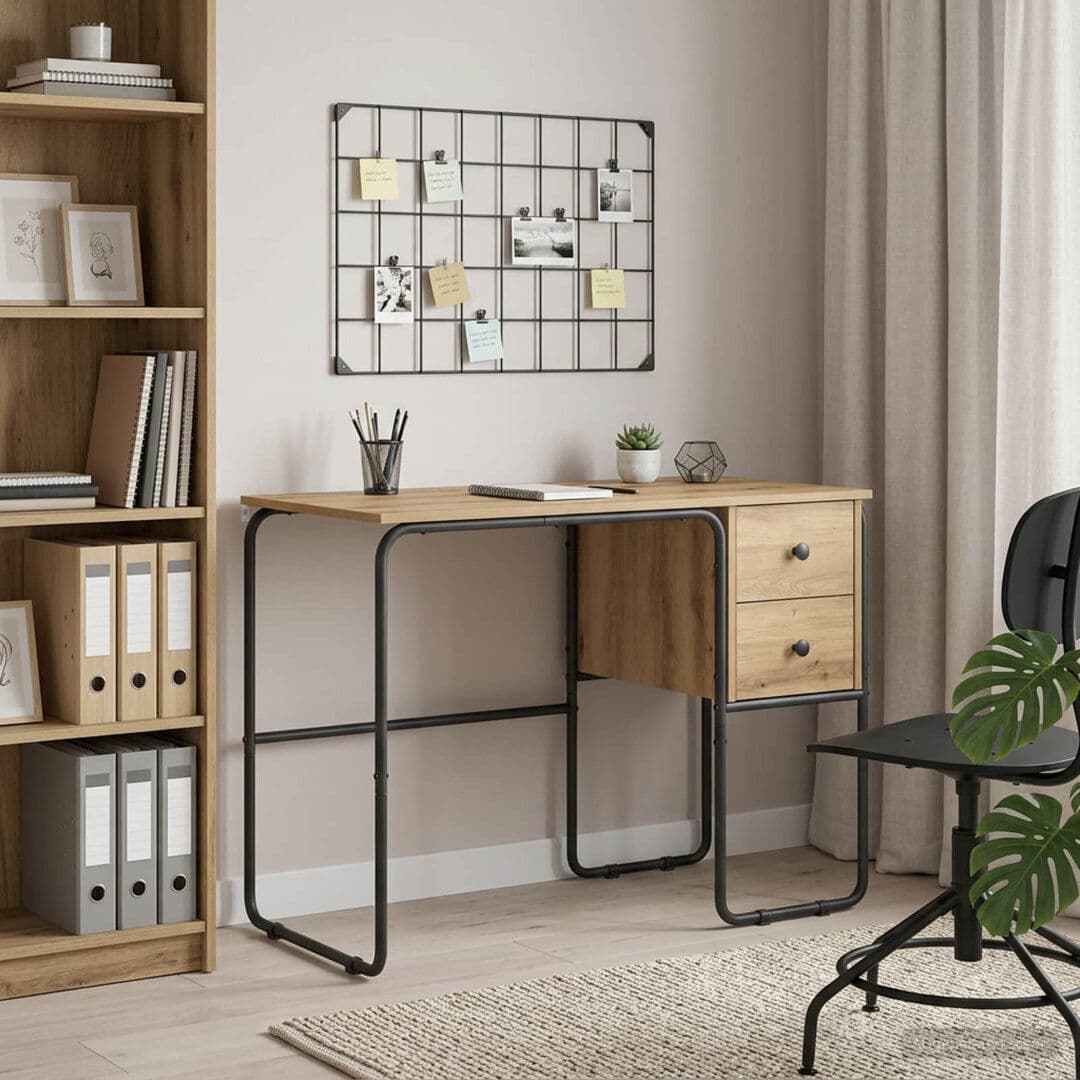 Rio Steel Writing Desk Artisan Oak/Black 75 cm H x 100 cm W x 50 cm D