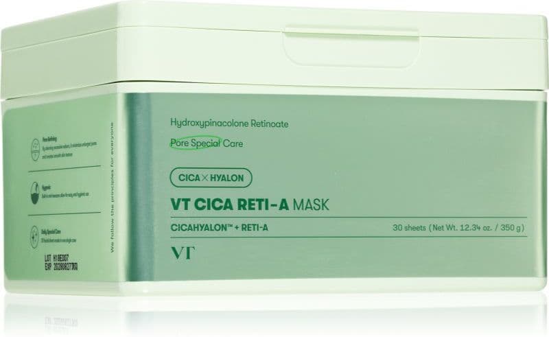 VT Cosmetics Cica Reti-A Mask καταπραϋντική υφασμάτινη μάσκα με ανθεκτικά αποτελέσματα μεγάλη συσκευασία 30 τμχ