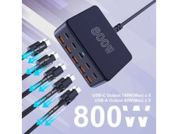 800W USB C GaN-oplader 100W PD3.0 PPS QC3.0 10-poorts snellaadstation voor iPhone 16/15 Samsung MacBook Pro laptops Tablets