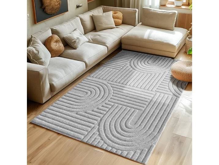 Tapis - SIMPEX - 240x340 cm - Style Scandinave - Couleur Argent - Design 3D