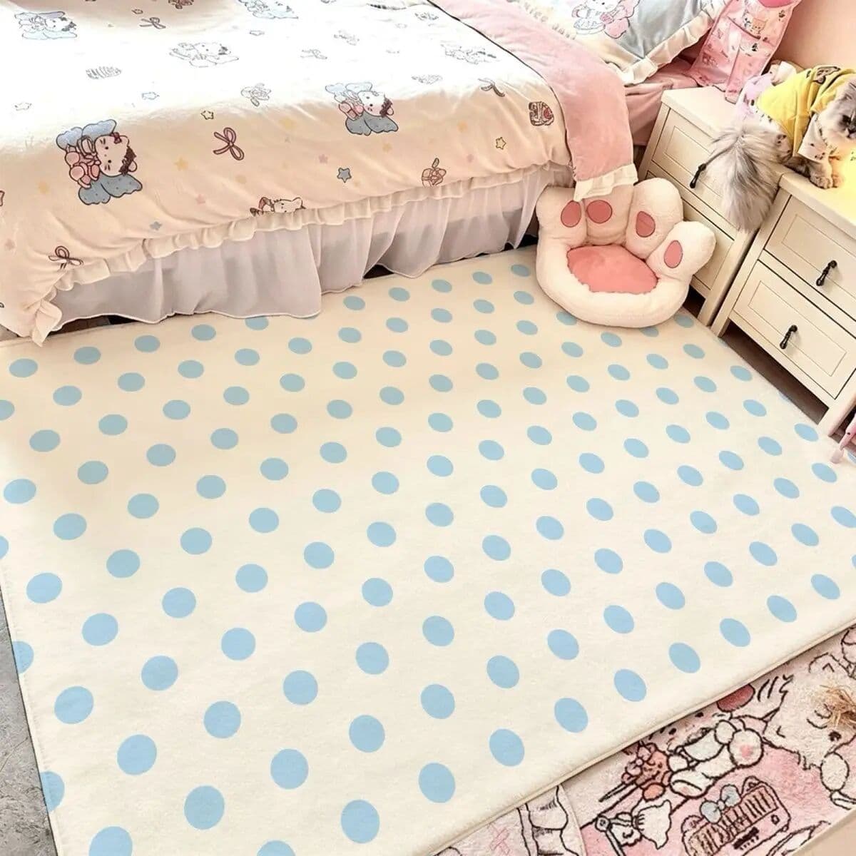 NONE Modern Polka Dot Living Room Sofa Carpet Korean Style Non-slip Washable Bedroom Decoration Mat Soft Plush Study Large Area Rug