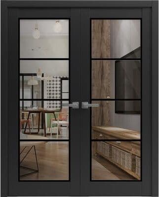 SartoDoors Lucia 2466   Interior French Doors Double French Door   Solid Wood w/ Glass   Hardware Set   36x80, Matte Black