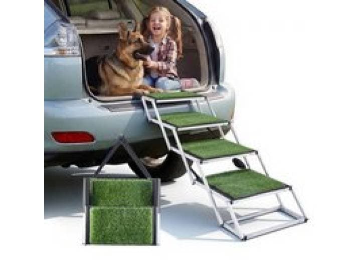 VEVOR Hundetreppe Auto Klappbar 4-Stufig, Extra Breite Hunderampe für Große Hunde mit Rutschfester Oberfläche, Tragbare Einstiegshilfe für Auto, SUV, LKW, Hochbett, Sofa, Tragkraft bis 90 kg