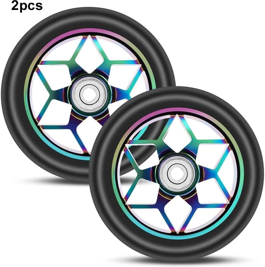 NONE 2 Pcs 110mm Scooter Wheels Colorful Pu Wheels Thick Stunt Car Wheels with Bearings Black Scooter Accessories ABEC-9 Stable Whee