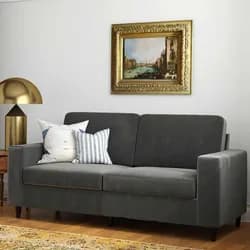 Sofas Dreisitzer in Grau Samt Retrostil Rücken echt bezogen