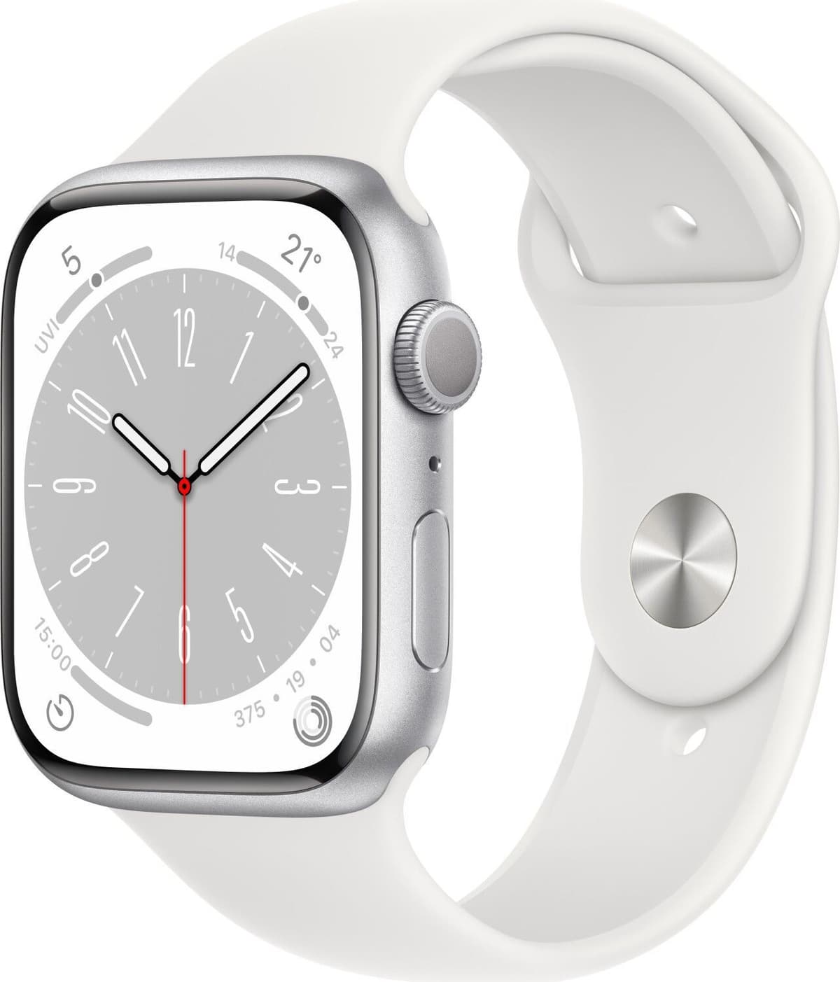 Apple Watch Series 8 Aluminium 45 mm (2022)   GPS   Srebrny   Biały pasek sportowy M/L - Refurbished
