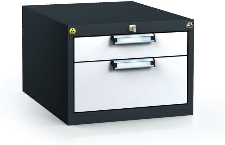 Alfa 3 Antystatyczny pojemnik zaczepowy ESD do stołów roboczych 351 x 480 x 600 mm, 2 szuflady