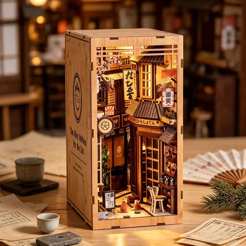 zuuton DIY Miniature Dollhouse Book Nook Kit with LED Light Handmade 3D Puzzle Assembly Building Model Bookshelf Wooden Decor Xmas Gift