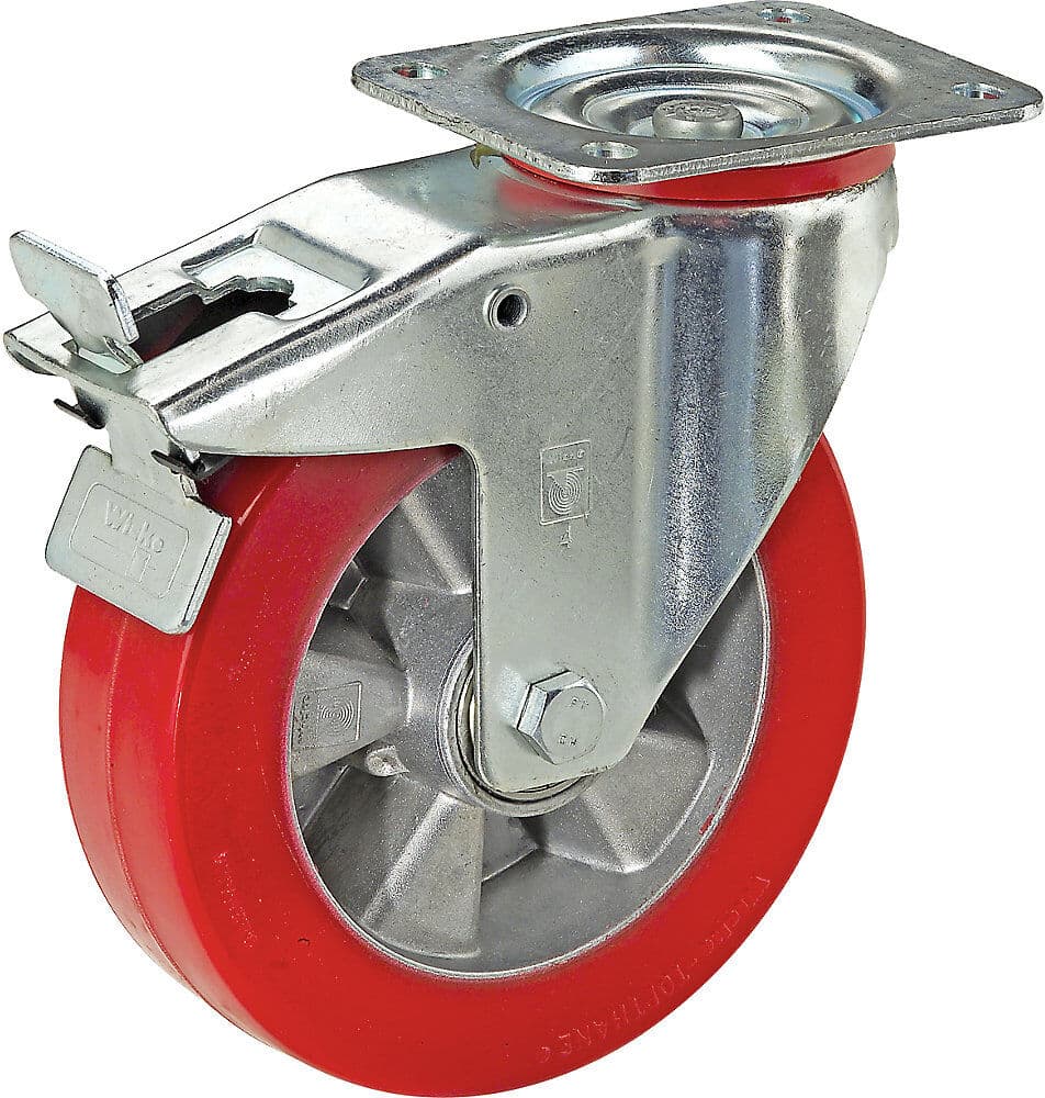 Polyurethan-Reifen auf Alu-Felge, Rad-Ø x Breite 125 x 40 mm, Lenkrolle mit Doppelstopp, Tragfähigkeit 200 kg Wicke