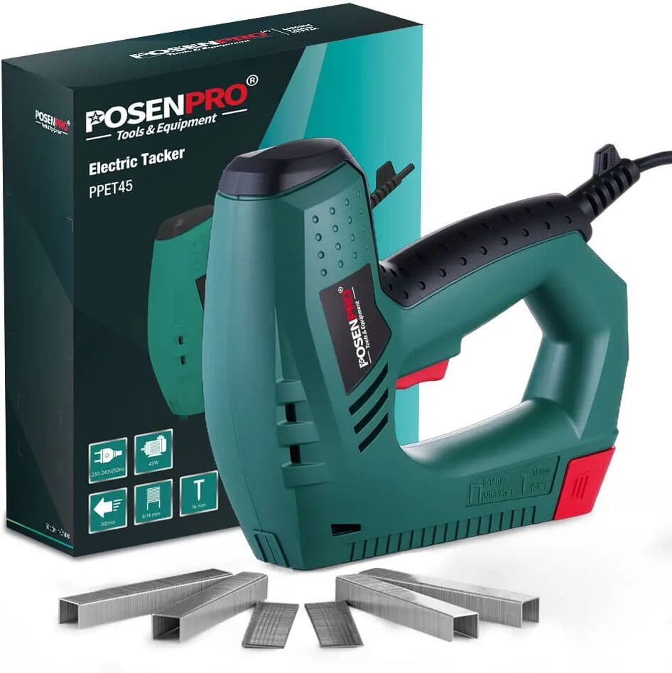 POSENPRO 45W Corded Electric Taker With Free Nails and Staples, Used for Fastening Wood, Wire Netting, Felt, Cardboard and Fabric to Wood