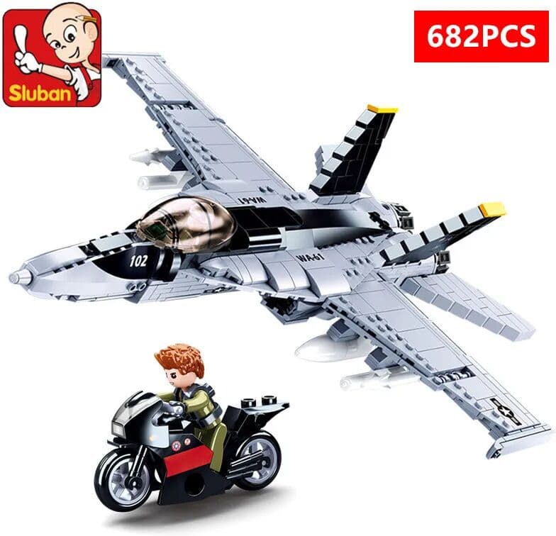SLUBAN Aviation Military Building Blocks Air Force F/A-18E Super Hornet Fighter Helicopter Aircraft Plane War Weapon Bricks Kids Toys