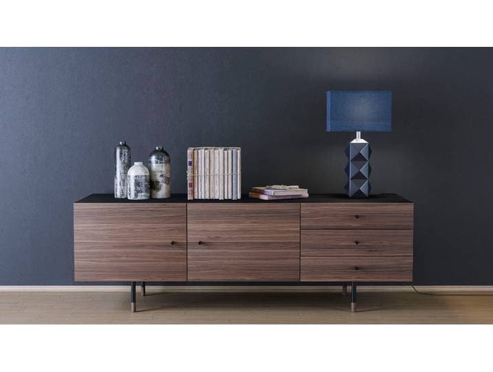 Sideboard WOODMAN Jugend Kommode , schwarz (schwarz, walnuss), B:180cm H:70cm T:48cm, Sideboards, Sideboard, mit Holzfurnier aus Eiche, Breite 180 cm, FSC