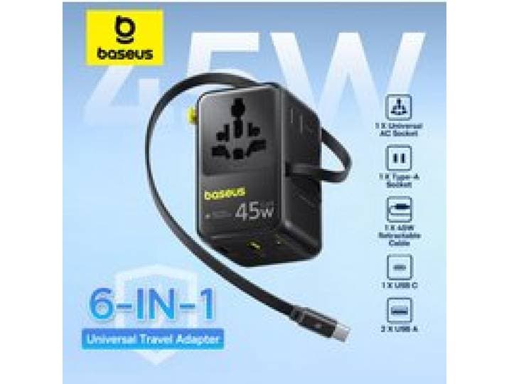 【NIEUW】Baseus 6-IN-1 GaN Telefoonoplader Universele reisadapter 45W/70W Intrekbare kabel 2AC-aansluiting EU/UK/US-stekker USB-oplader