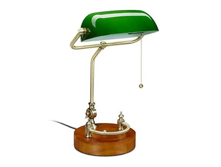 Relaxdays Lampe de banquier\, Interrupteur à Tirette\, Abat Jour inclinable\, Design Retro\, Douille E27\, de Bureau\,Verte